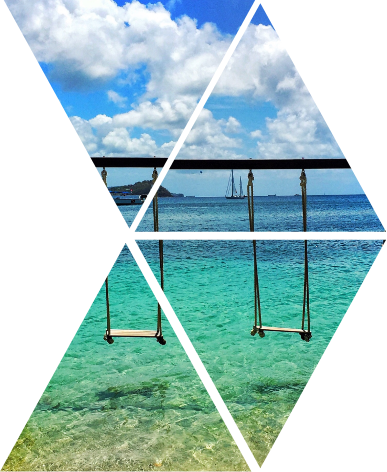 Triangular photo collage of Saint Lucia's turquoise shoreline